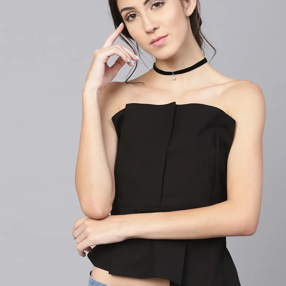 Black Strapless Peplum Top - Unbranded
